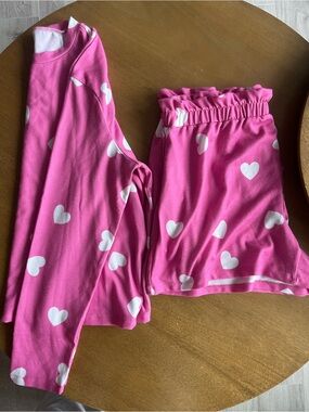 Pink Heart Print Pajama Set